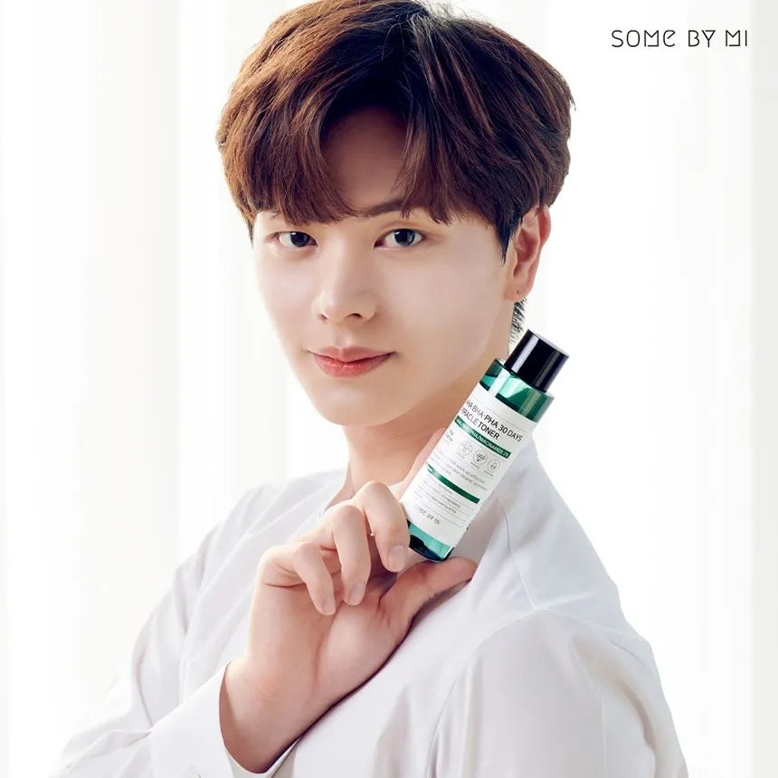 Image of Some By Mi AHA BHA PHA 30 Days Miracle Toner, a Korean skincare toner specially formulated for acne-prone skin. Featuring AHA/BHA/PHA and natural ingredients, this miracle toner gently exfoliates, renews, hydrates, and brightens the skin for a clearer and smoother complexion
