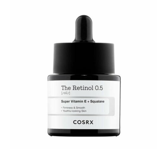 Image of COSRX The Retinol 0.5, a Korean skincare product that is gentle and non-irritating. Its powerful retinol formula targets fine lines, wrinkles, and dullness, leaving your skin looking brighter and more youthful."