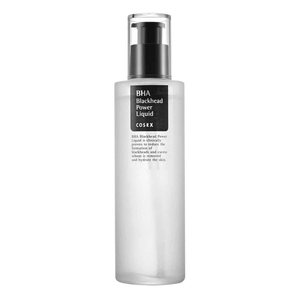 Image of COSRX BHA Blackhead Power Liquid, a Korean skincare product formulated with salicylic acid to effectively treat blackheads. This gentle and non-irritating exfoliating solution also minimizes pores and fights acne