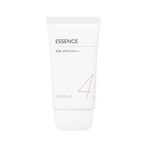 Image of Missha All Around Safe Block Essence Sun SPF45 PA+++, a lightweight and hydrating Korean skincare sunscreen. This broad-spectrum sun protection is non-greasy and contains skin-soothing and antioxidant-rich ingredients for added benefits.