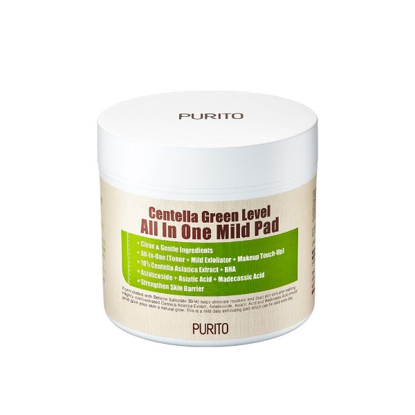 Purito Centella Green Level All-in-One Mild Pads - Mild Exfoliating Pads with Centella Asiatica for Soothing, Hydrating, and Pore Care