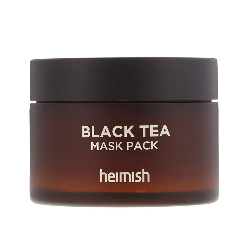 Image of Heimish Black Tea Mask, a Korean skincare product infused with black tea extract for antioxidant, brightening, firming, and pore-minimizing benefits. This mask rejuvenates the skin, leaving it with a youthful, radiant glow