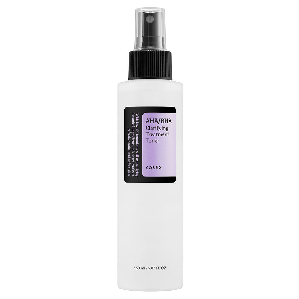Image of COSRX AHA/BHA Clarifying Treatment Toner, a Korean skincare toner specially formulated for combination skin. Featuring AHA/BHA and natural ingredients, this clarifying toner gently exfoliates, renews, hydrates, and balances the skin tone for a smoother and more radiant complexion.